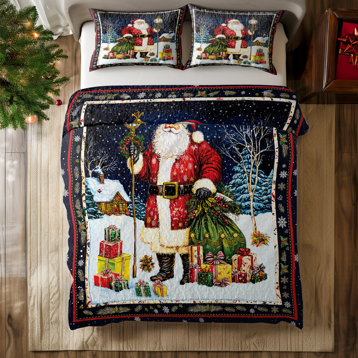 Pajabear Quilt 3-Piece Set Santa's Midnight Gift Delivery