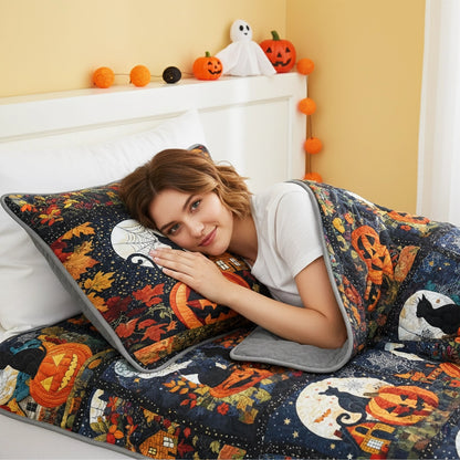 Pajabear All Season Quilt 3-Piece Set Black Cat Pumpkins Fall Love Peace Halloween Collection