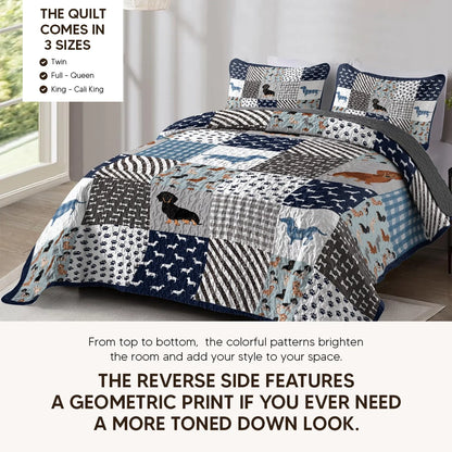 Pajabear Quilt 3-Piece Set Sunset Dachshund Harmony
