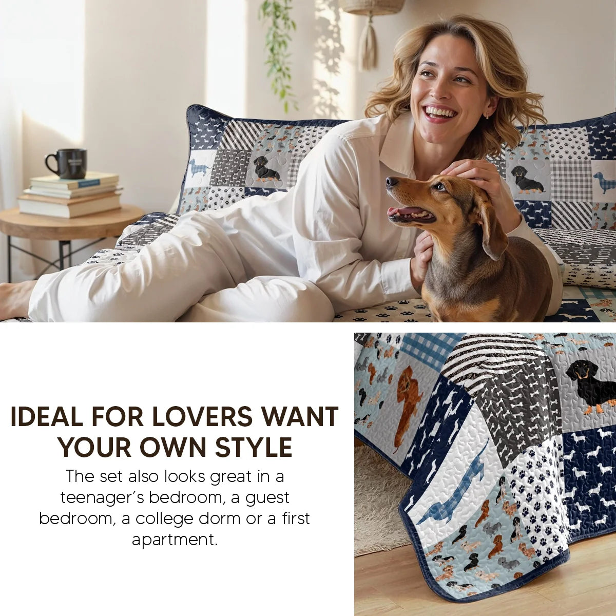 Pajabear Quilt 3-Piece Set Winter Dachshund Parade