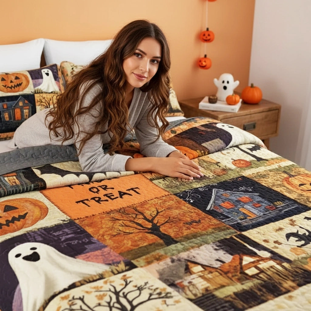 Pajabear Quilt 3-Piece Set Spooky Trick Or Treat Halloween