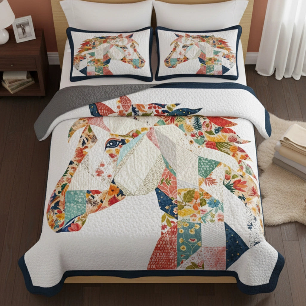 Pajabear Quilt 3-Piece Set Charming Floral Horse