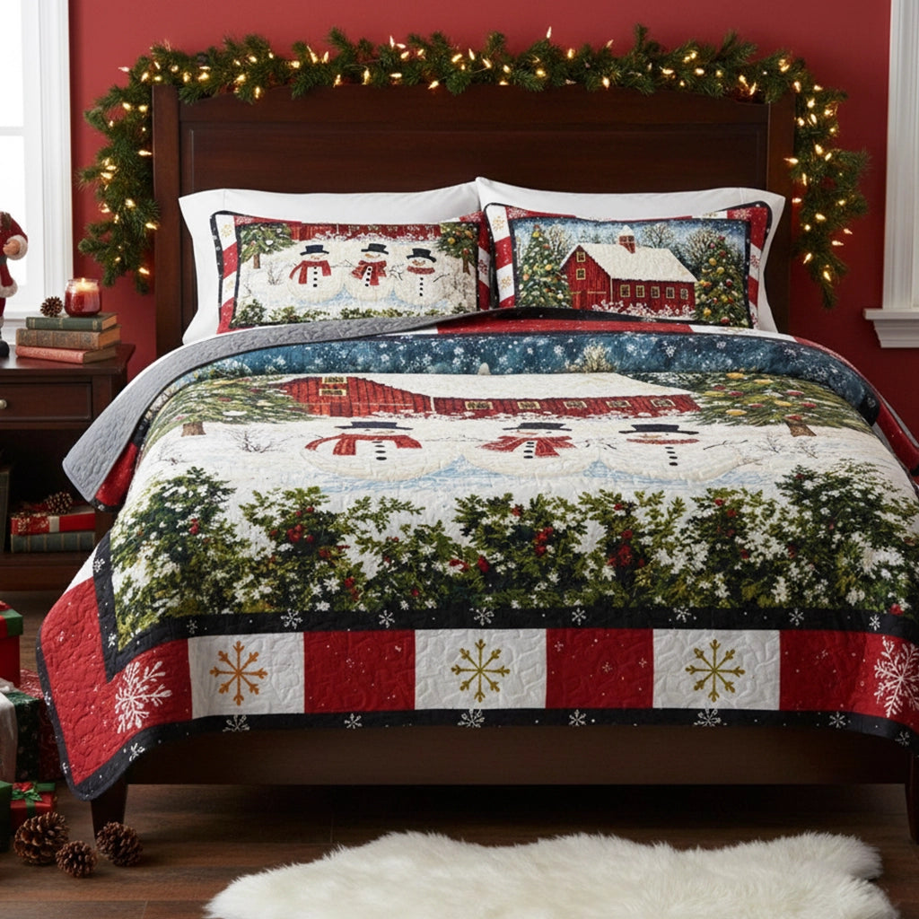 Pajabear Quilt 3-Piece Set Country Christmas Charm