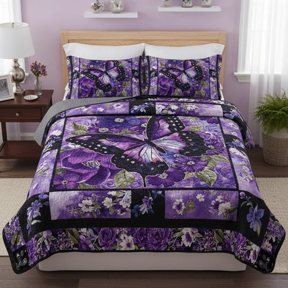 Pajabear Quilt 3-Piece Set Gorgeous Purple Butterfly Flowers