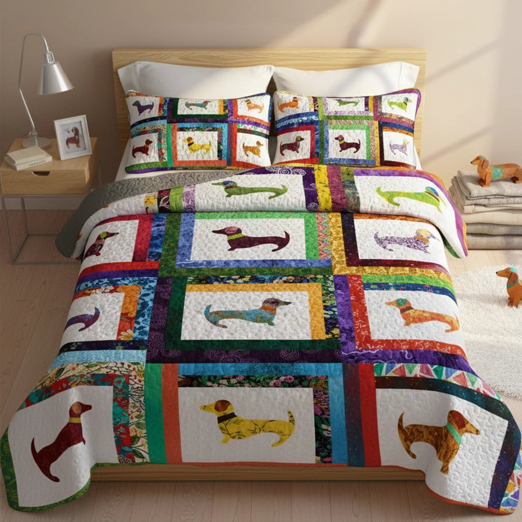 Pajabear Quilt 3-Piece Set Dachshund Friends