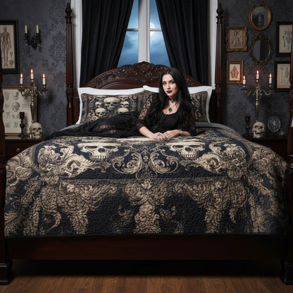 Pajabear Quilt 3-Piece Set Gothic Skull Majesty