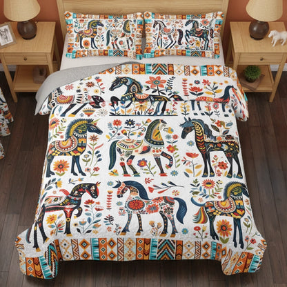 Pajabear Quilt 3-Piece Set Horse Floral Pattern