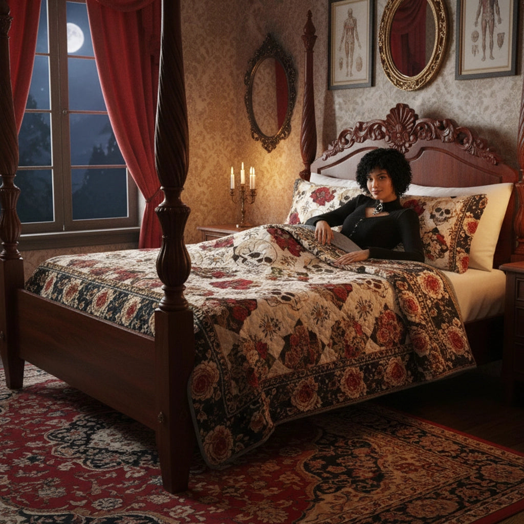 Pajabear Quilt 3-Piece Set Elegent Skull Roses