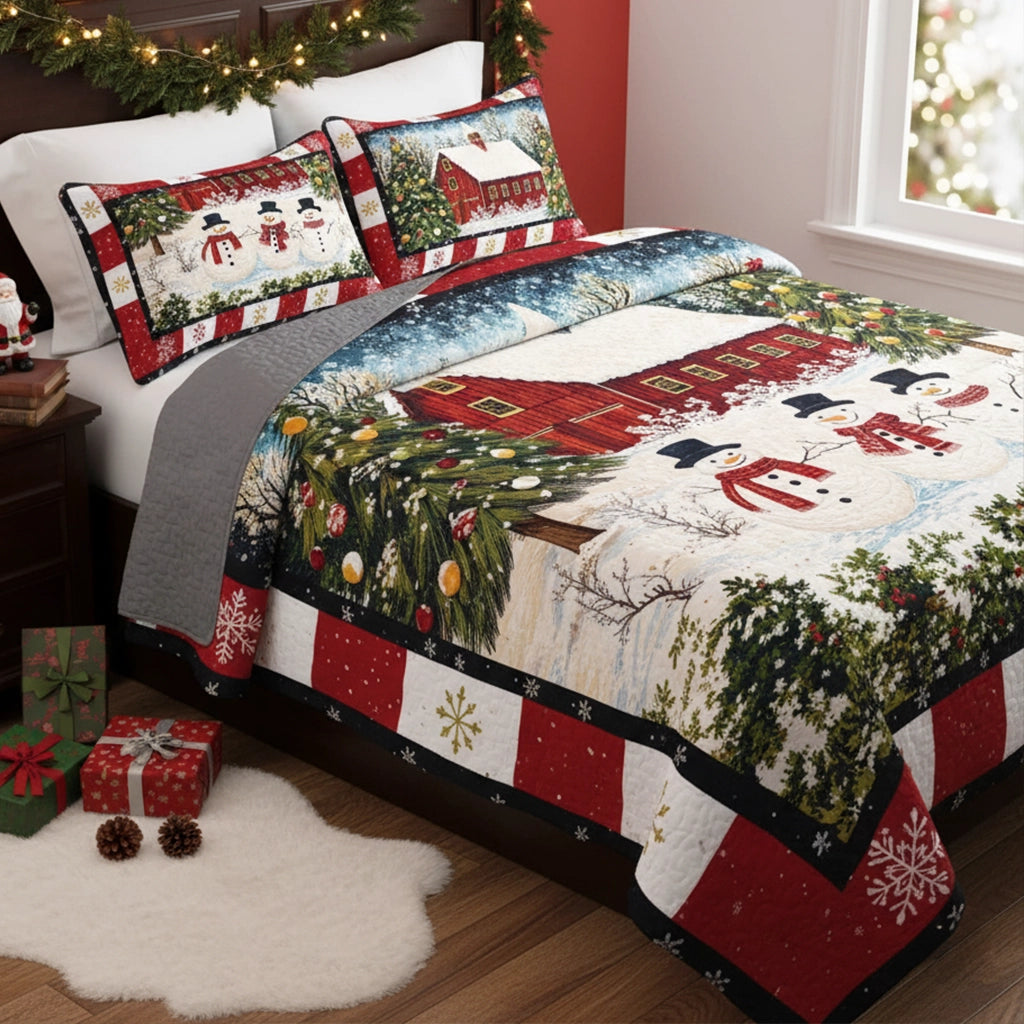 Pajabear Quilt 3-Piece Set Country Christmas Charm