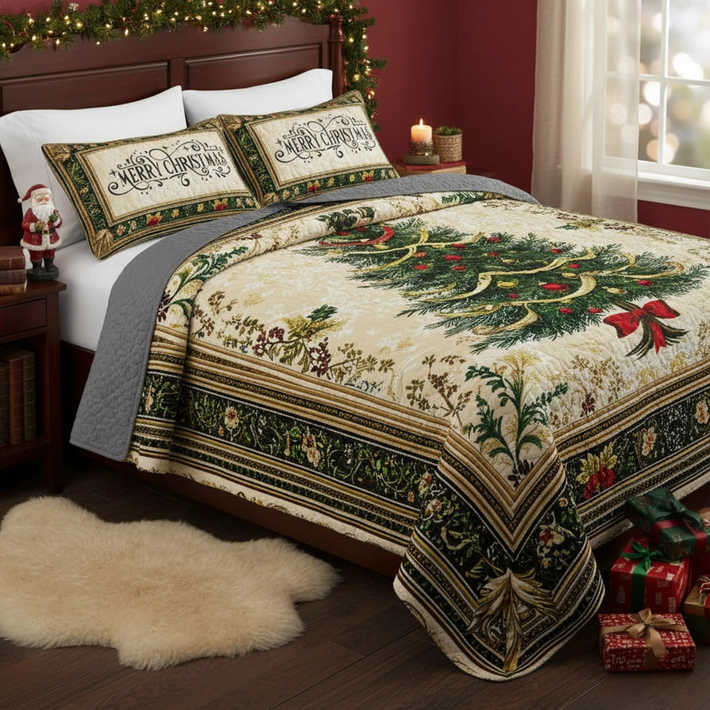 Pajabear Quilt 3-Piece Set Classic Christmas Tree