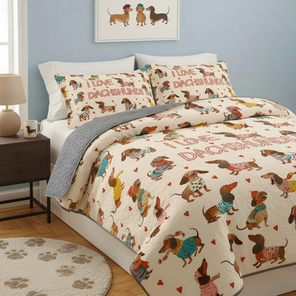 Pajabear Quilt 3-Piece Set Dachshund Lovely Delight