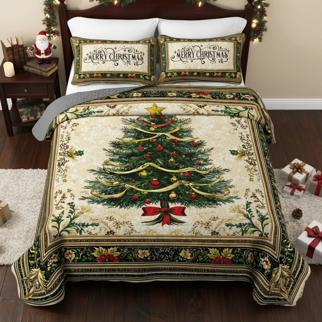 Pajabear Quilt 3-Piece Set Classic Christmas Tree