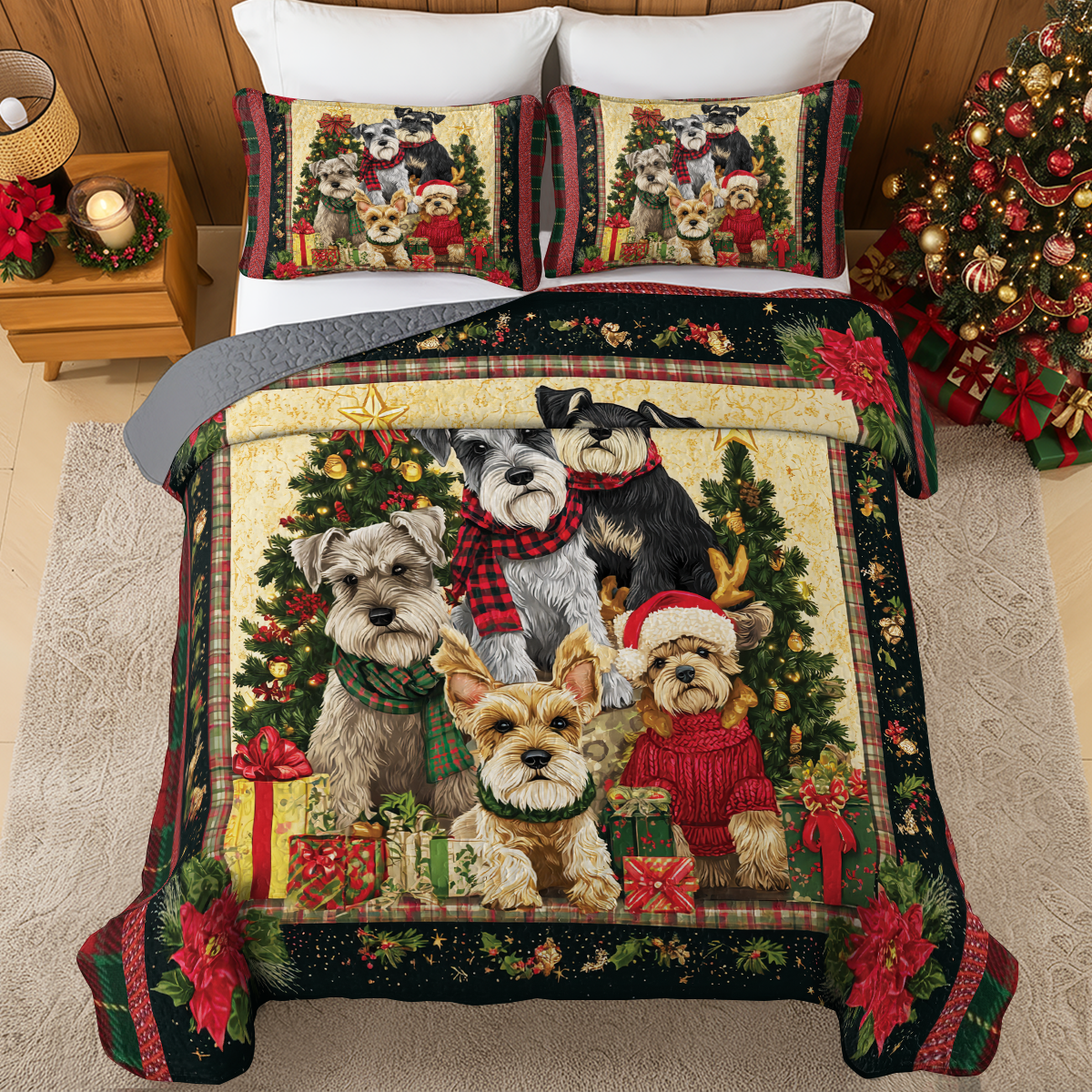 Pajabear Quilt 3-Piece Set Santa’s Schnauzer Crew