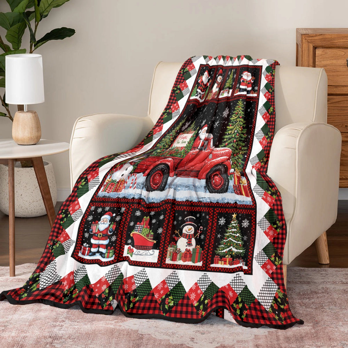 Pajabear Fleece Blanket Santa's Tree Farm