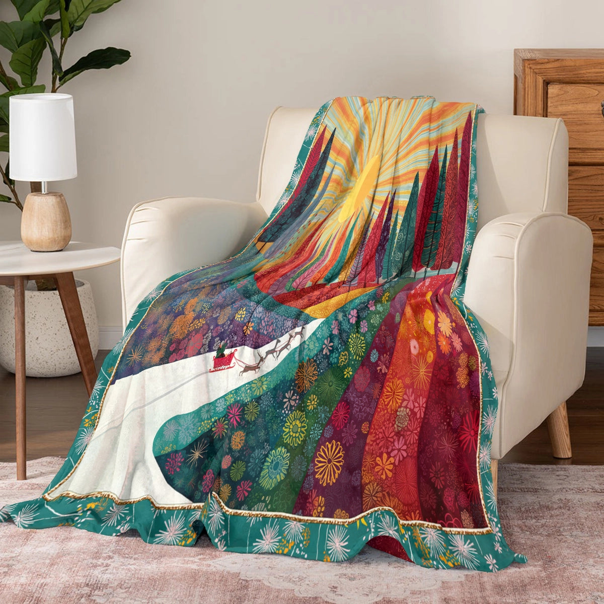 Pajabear Fleece Blanket Colorful Forest Path