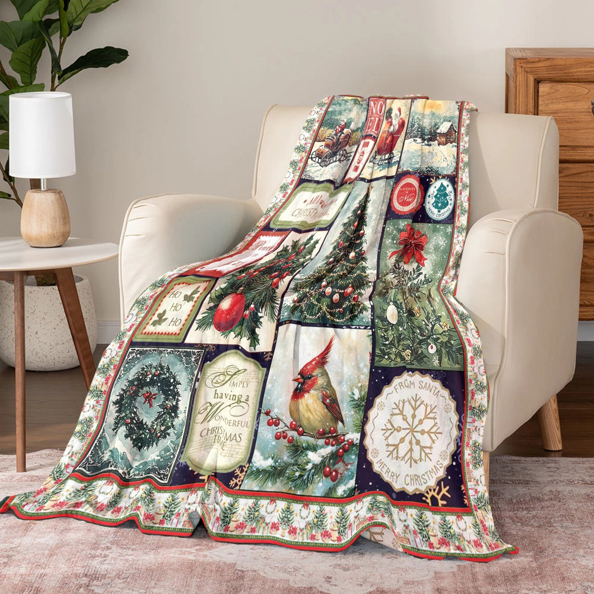 Pajabear Fleece Blanket Golden Nostalgic Noel Patchwork