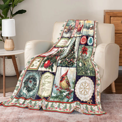 Pajabear Fleece Blanket Golden Nostalgic Noel Patchwork