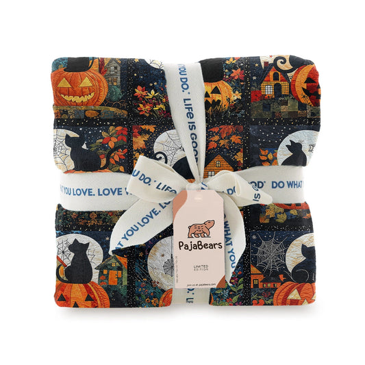 Pajabear Fleece Blanket Black Cat Pumpkins Fall Love Peace