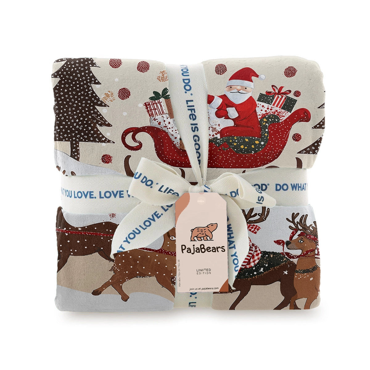 Pajabear Fleece Blanket Cozy Santa Claus With Reindeer Pulling His Sleigh Full Of Gifts