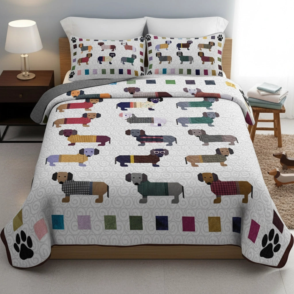 Pajabear Quilt 3-Piece Set Dachshund Paws and Patches