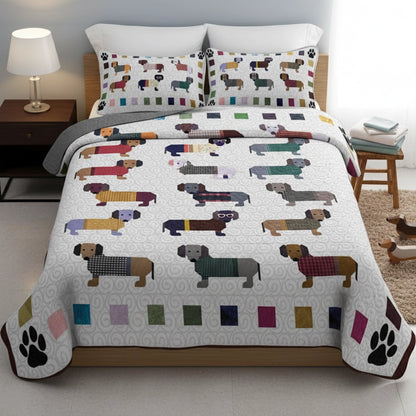 Pajabear Quilt 3-Piece Set Dachshund Paws and Patches