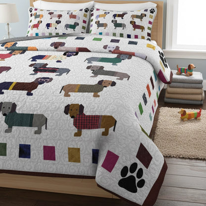Pajabear Quilt 3-Piece Set Dachshund Paws and Patches