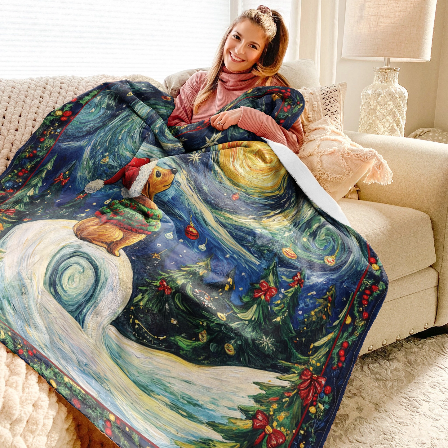 Pajabear Fleece Blanket Starry Christmas Pup