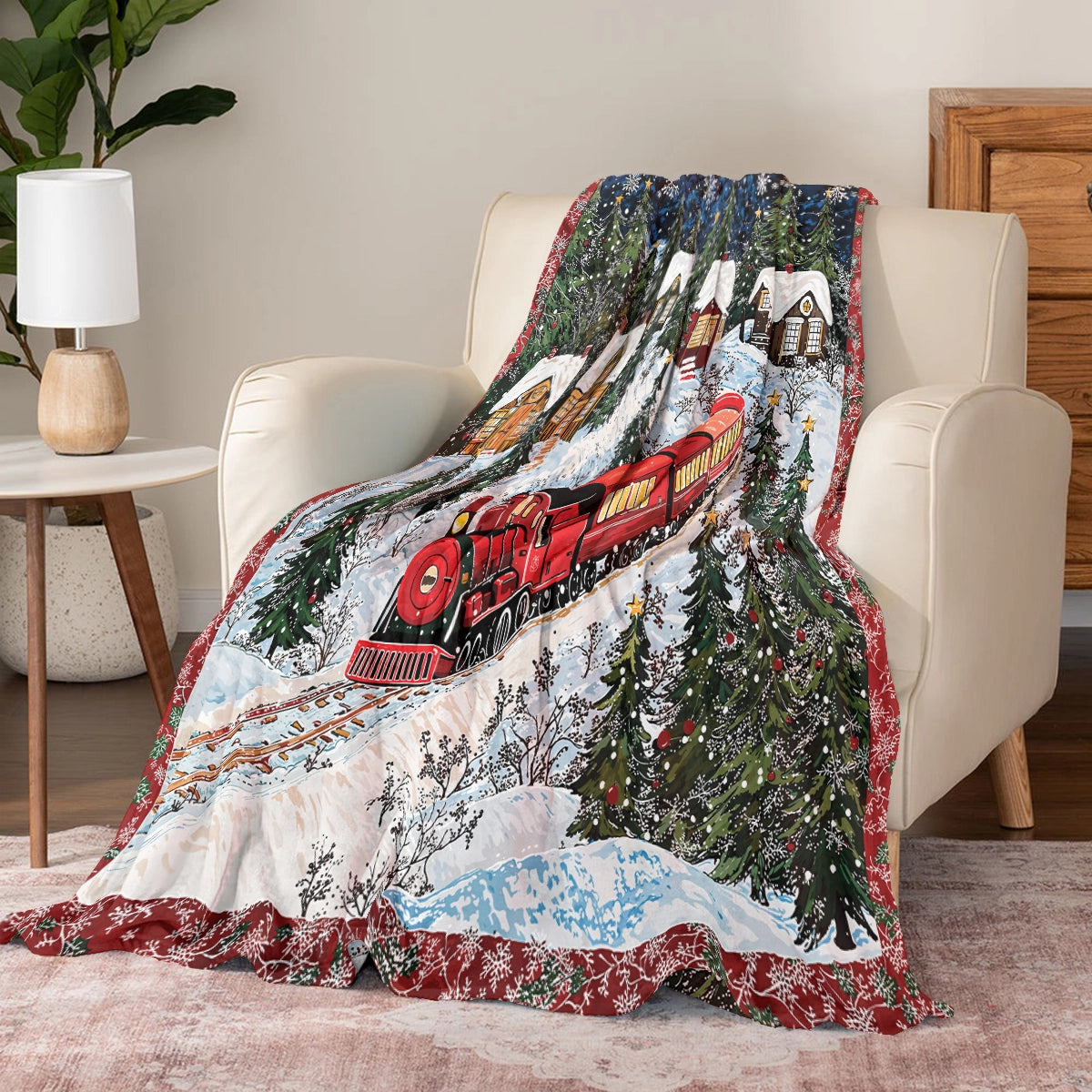 Pajabear Fleece Blanket Christmas Train Winter Wonderland