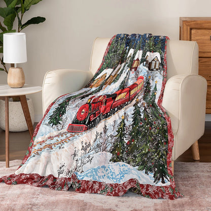 Pajabear Fleece Blanket Christmas Train Winter Wonderland