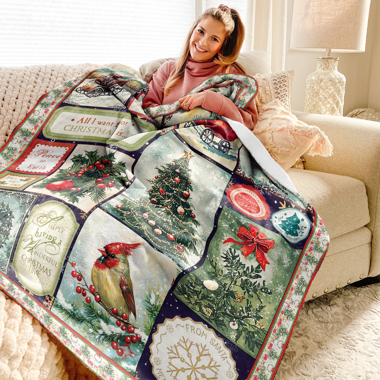 Pajabear Fleece Blanket Golden Nostalgic Noel Patchwork