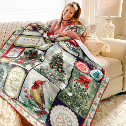 Pajabear Fleece Blanket Golden Nostalgic Noel Patchwork