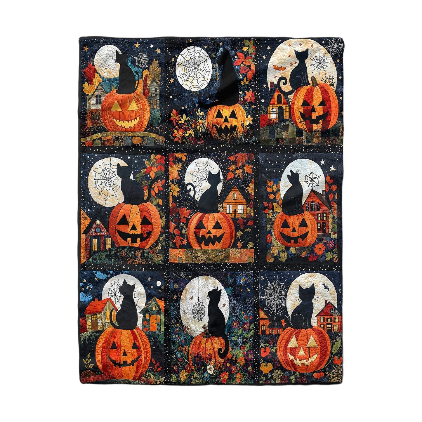 Pajabear Fleece Blanket Black Cat Pumpkins Fall Love Peace