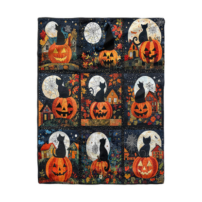 Pajabear Fleece Blanket Black Cat Pumpkins Fall Love Peace
