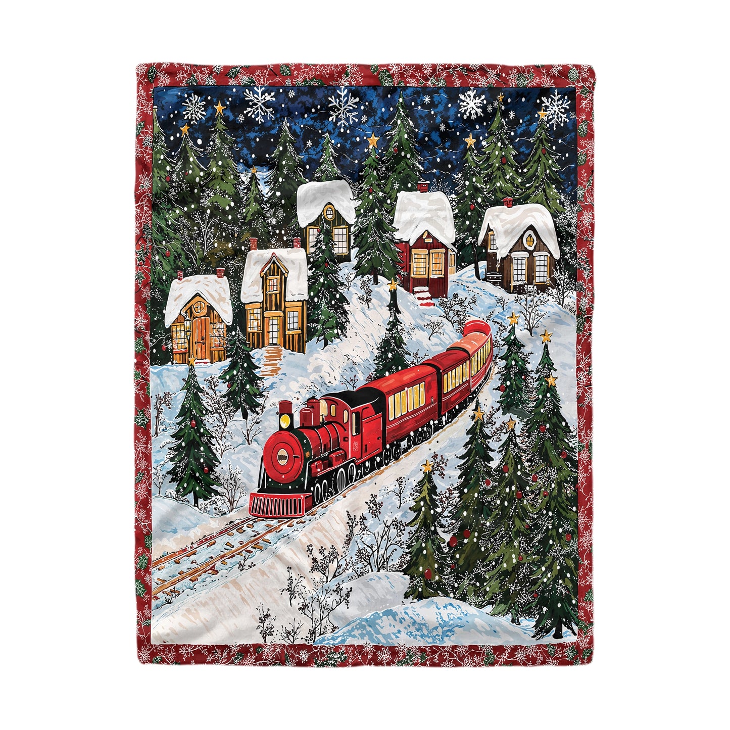 Pajabear Fleece Blanket Christmas Train Winter Wonderland