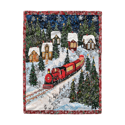 Pajabear Fleece Blanket Christmas Train Winter Wonderland