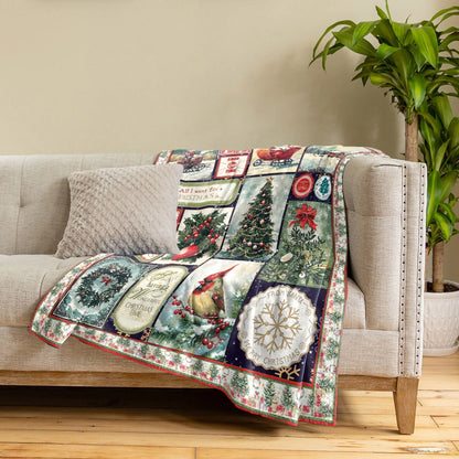 Pajabear Fleece Blanket Golden Nostalgic Noel Patchwork