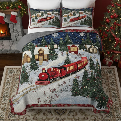 Pajabear Quilt 3-Piece Set Christmas Train Winter Wonderland