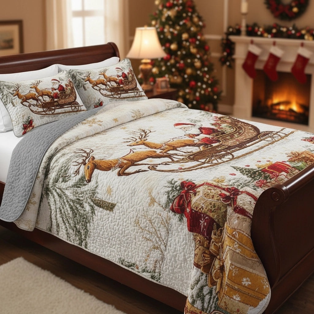 Pajabear Quilt 3-Piece Set Santa Sleigh