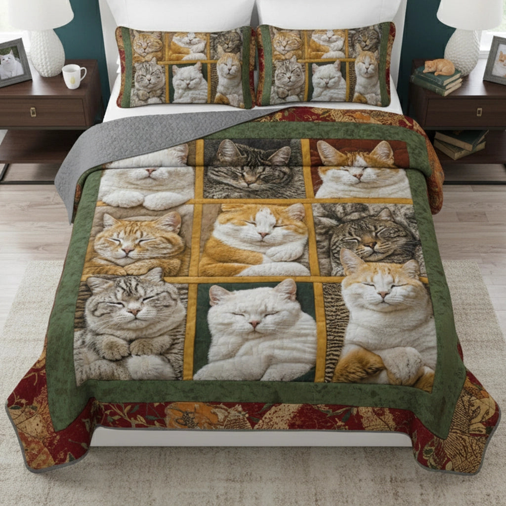Pajabear Quilt 3-Piece Set Sleepy Cats