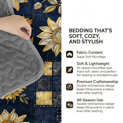 Pajabear Quilt 3-Piece Set Peaceful Farmhouse Sunflower