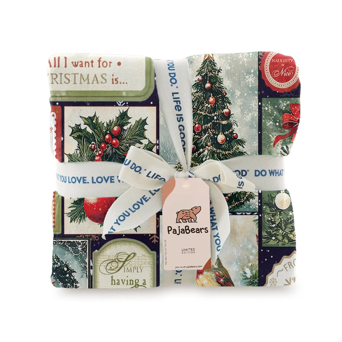 Pajabear Fleece Blanket Golden Nostalgic Noel Patchwork