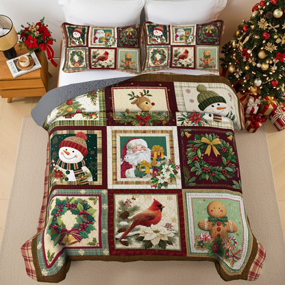 Pajabear Quilt 3-Piece Set Vintage Christmas Joy