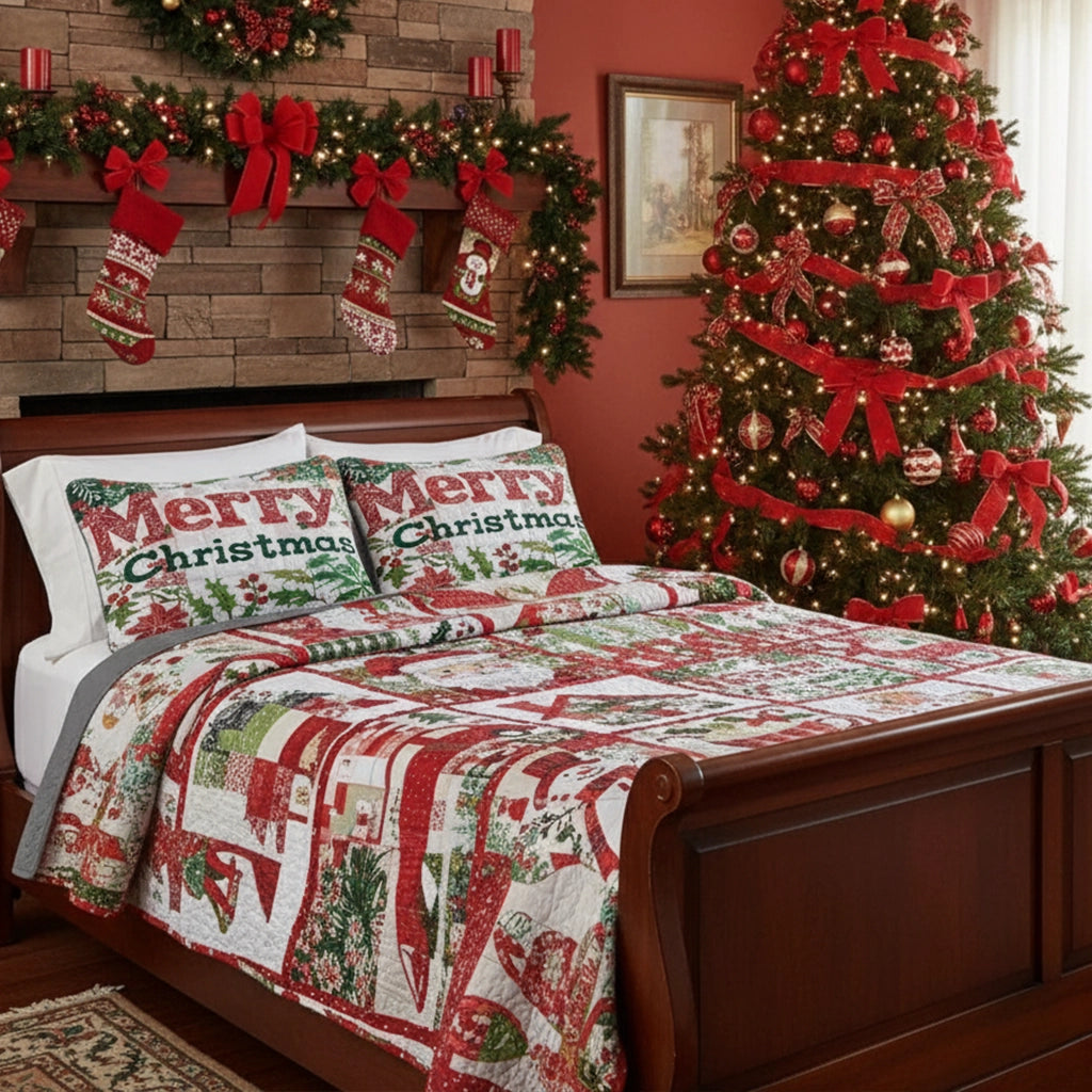 Pajabear Quilt 3-Piece Set Merry Christmas