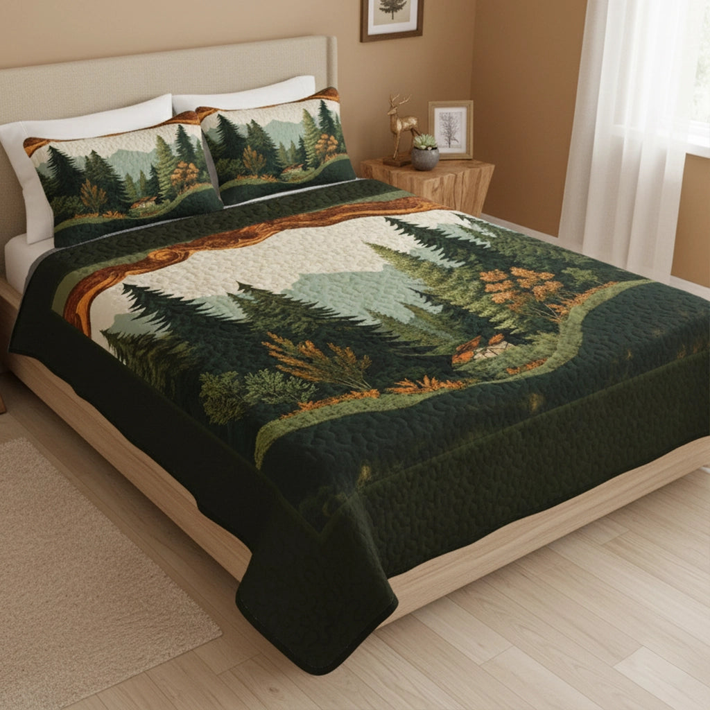 Pajabear Quilt 3-Piece Set Forest Cabin