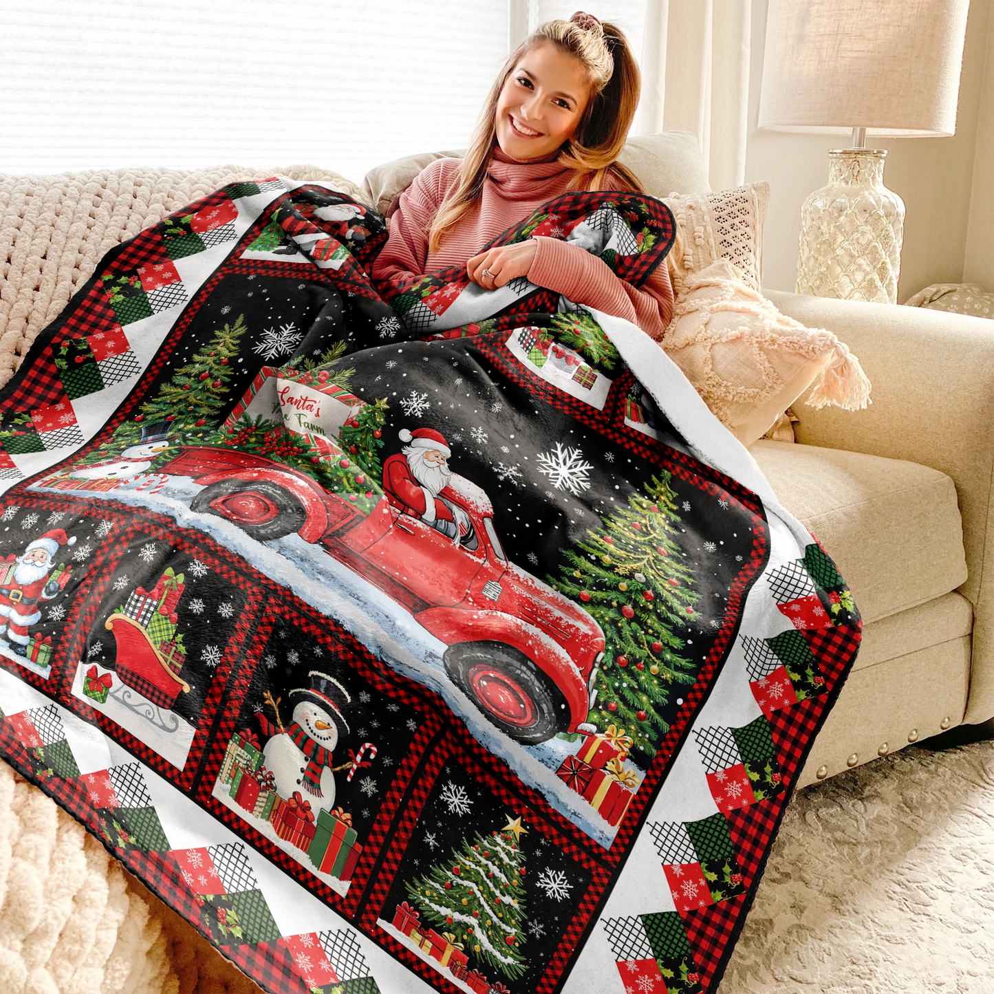 Pajabear Fleece Blanket Santa's Tree Farm