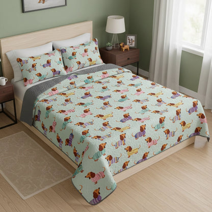 Pajabear Quilt 3-Piece Set Colorful Dachshunds