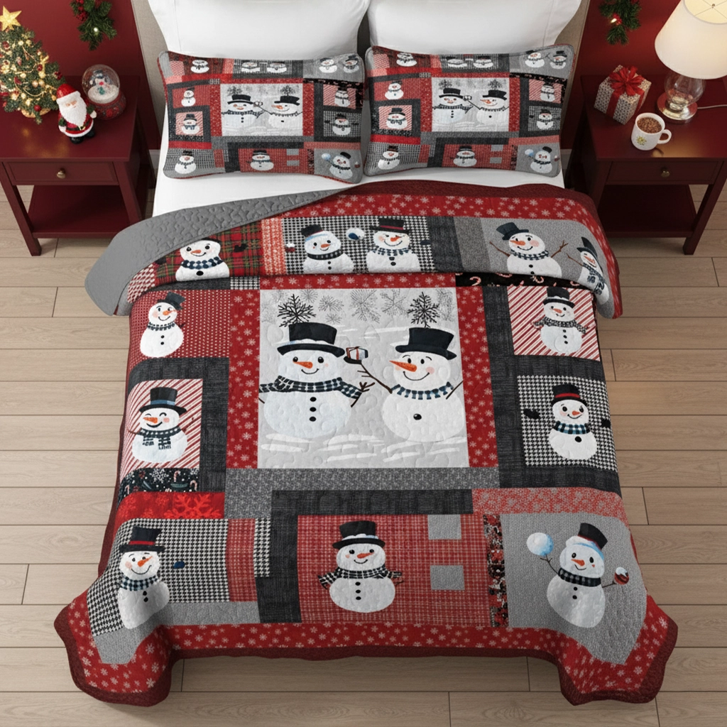 Pajabear Quilt 3-Piece Set Playful Snowmen
