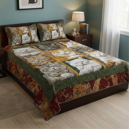 Pajabear Quilt 3-Piece Set Sleepy Cats