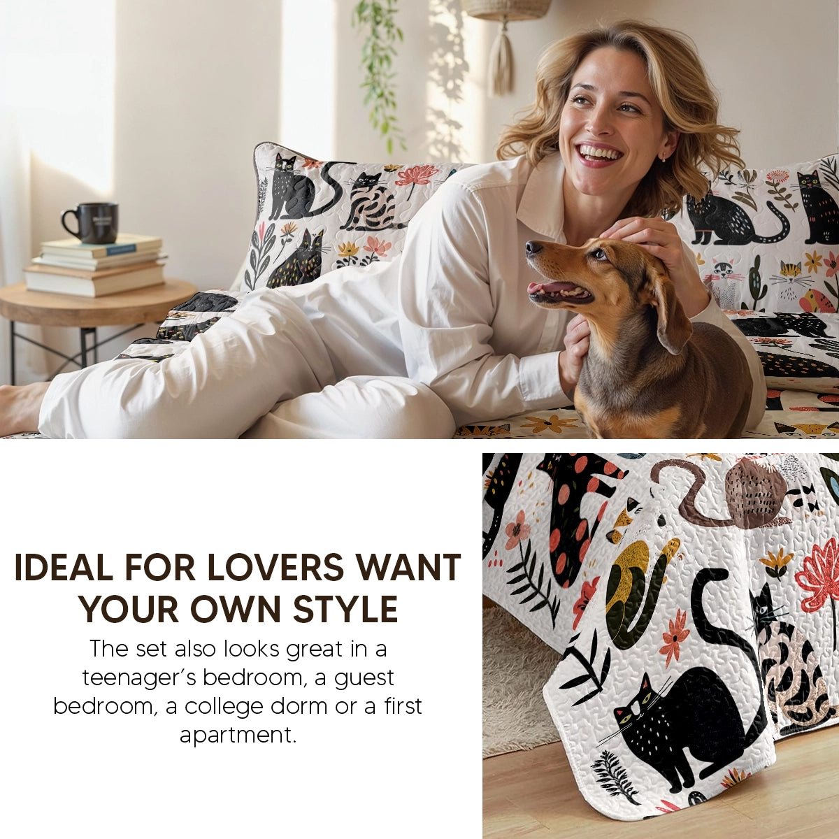 Pajabear Quilt 3-Piece Set Floral Cat Fantasy