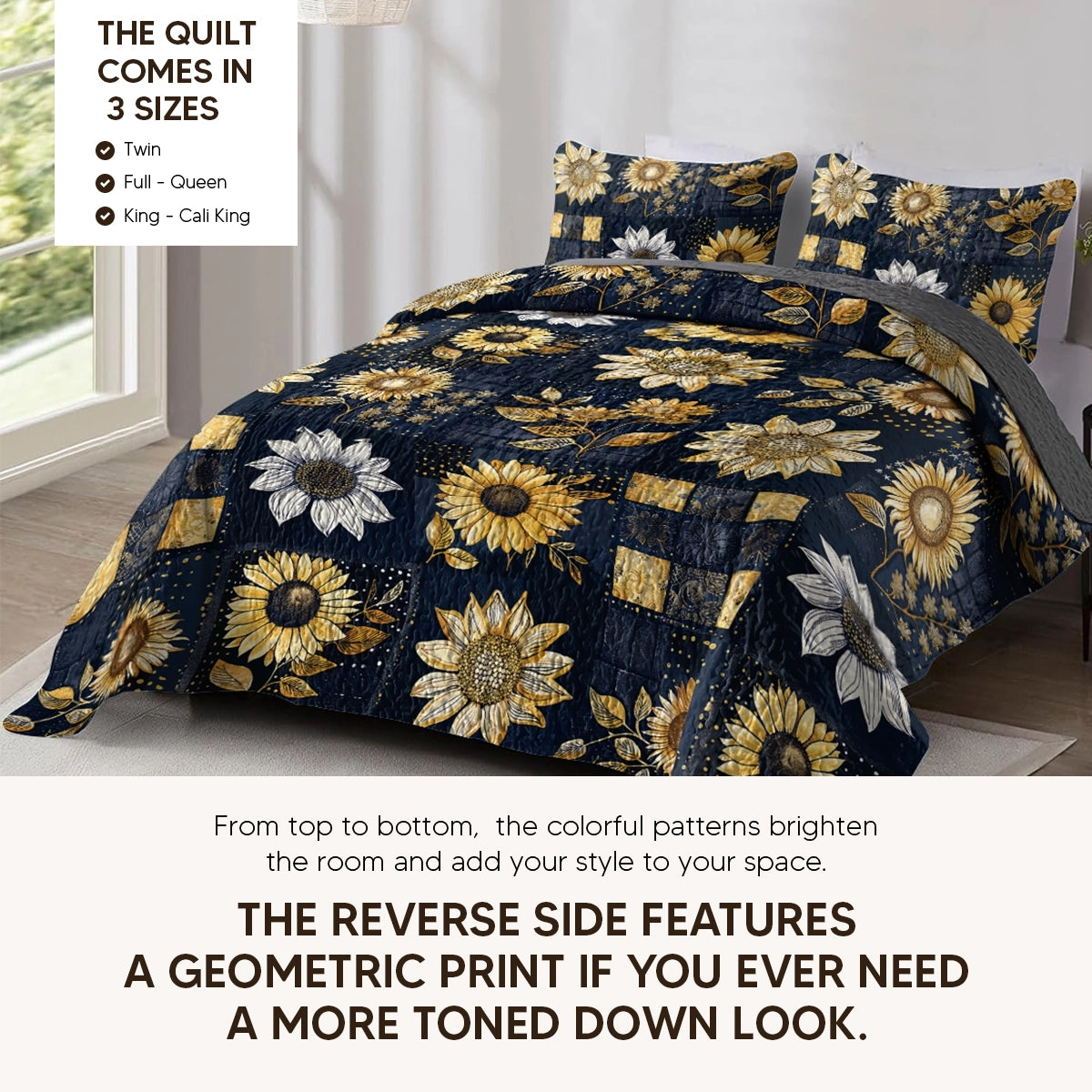 Pajabear Quilt 3-Piece Set Peaceful Farmhouse Sunflower